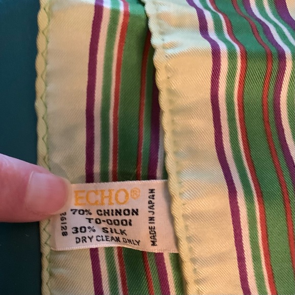 Echo Vintage Wrap Scarf ~Stripes & Squares /Symphony 21" Square Scarf~green - Picture 4 of 12